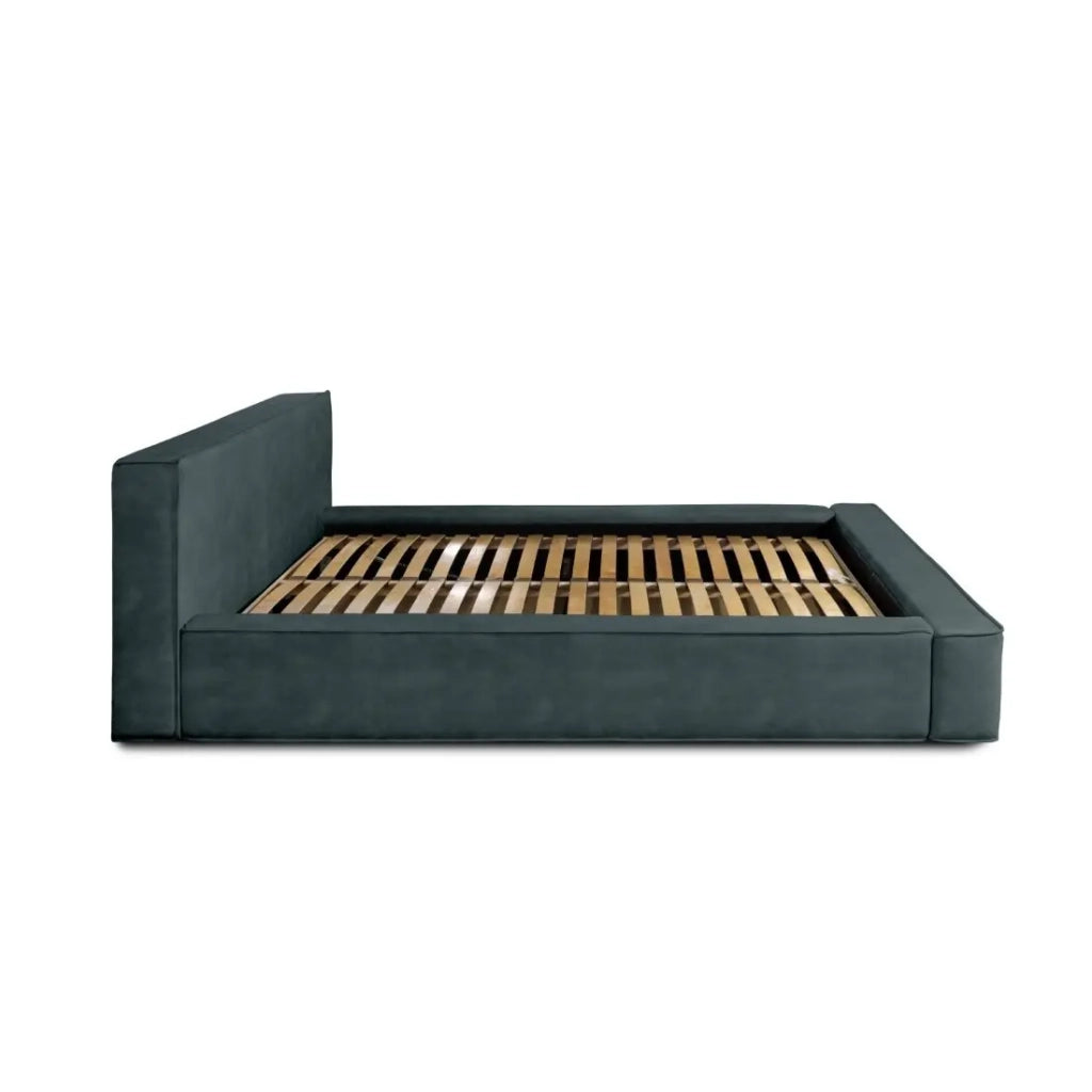 Lit coffre VELORA – Verde smeraldo – 160x200 cm – Tessuto velluto morbido – Rete sollevabile – Contenitore integrato