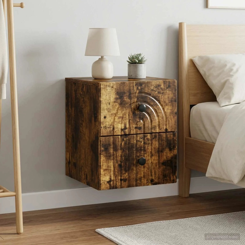 Mobiletto da notte a muro 2 pcs Rovere Fumo 33 x 34,5 x 40 cm 898136