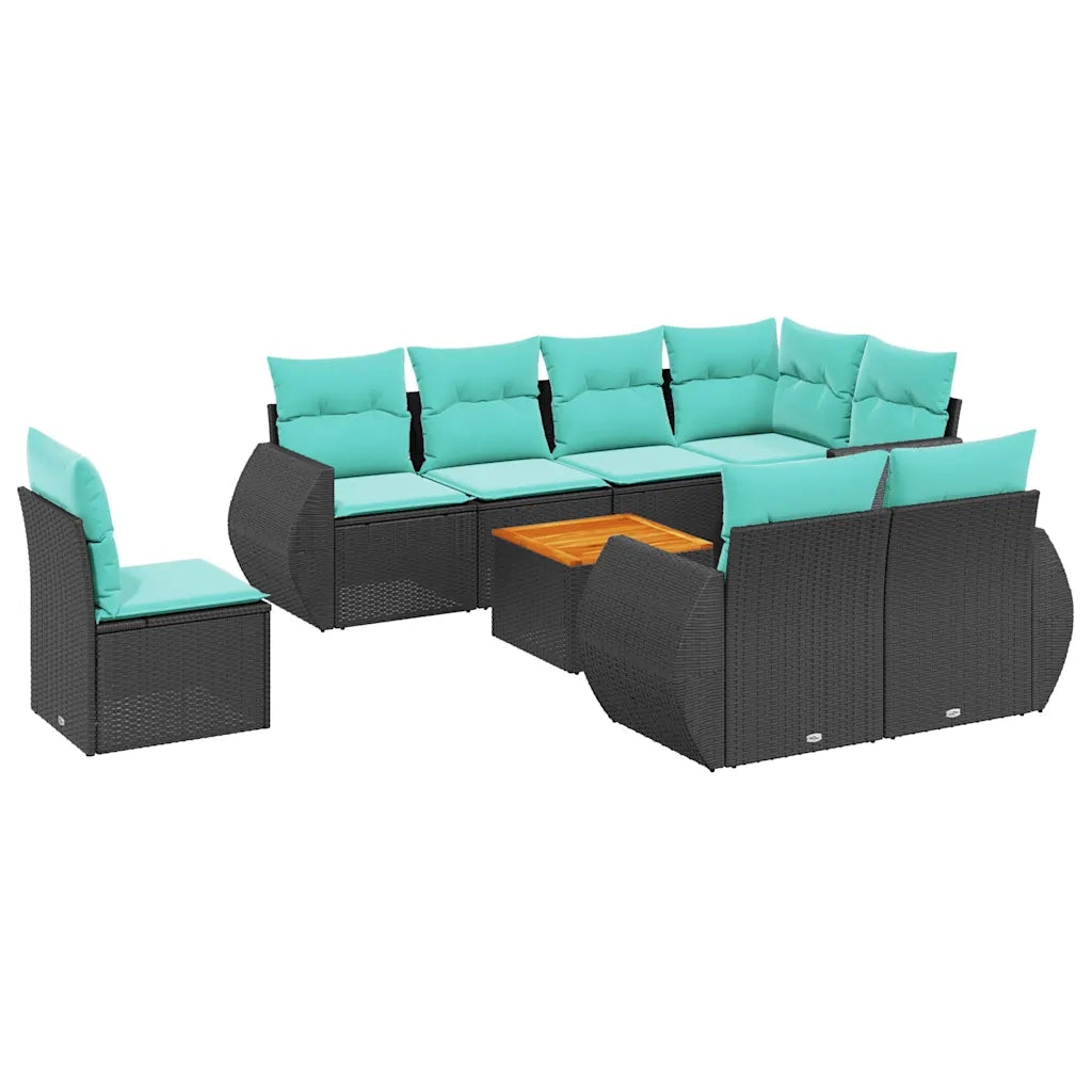 Set Divani da Giardino 9 pz con Cuscini Nero in Polyrattan 3225098