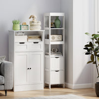 Mobile Bagno 30x30x141,2 cm con 3 Ripiani Aperti e 2 Cassetti in Legno Bianco