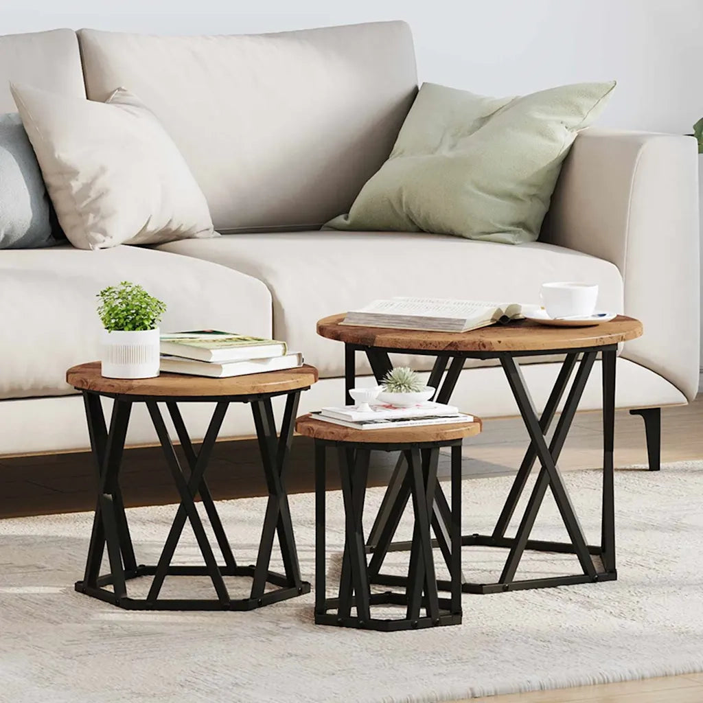Tavolo Laterale Nesting 3 pcs Legno vecchio 868259