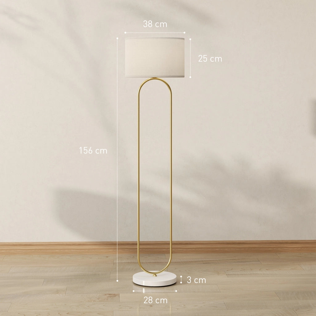 Lampada da Terra Moderna con Paralume in Tessuto, Doppio Tubo Metallico e Interruttore a Pedale, Oro