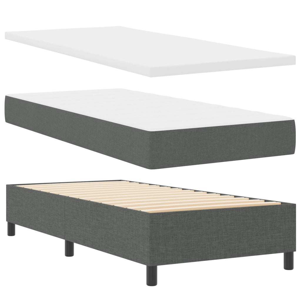 Letto con Box Spring e Materasso & Panca Grigio Scuro 90x200 cm Tessuto