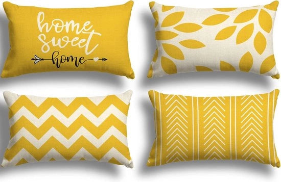 Set di 4 cuscini decorativi 30x50 cm, per esterno, in lino, per camera da letto, divano, poltrona, letto, giardino, 30 x 50 cm, giallo