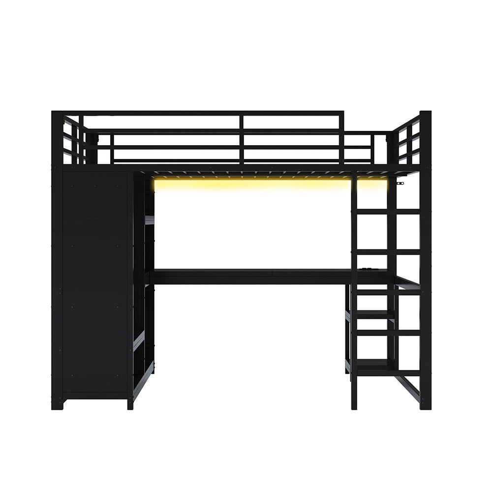 Letto a castello gaming LED - Xylo - 140x200cm nero, scrivania e armadio