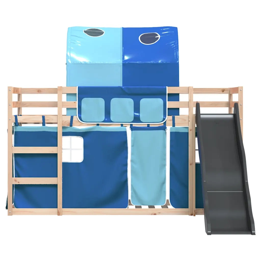 vidaXL Letto a Castello con Scivolo e Tende Blu 90x190 cm