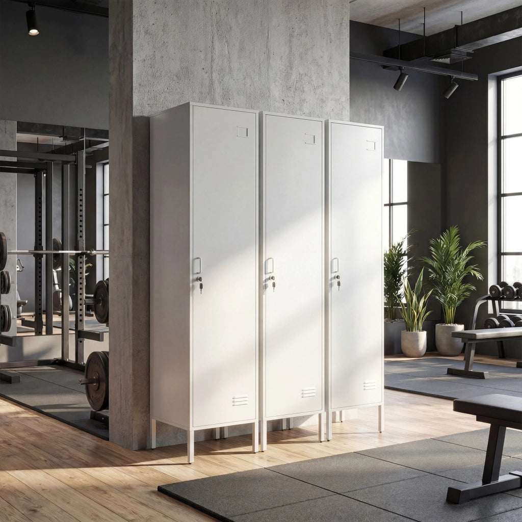 Armadio Spoiatoio 40x40x179 cm con Porta Chiudibile Portanome e Asta Appendiabiti in Metallo Bianco