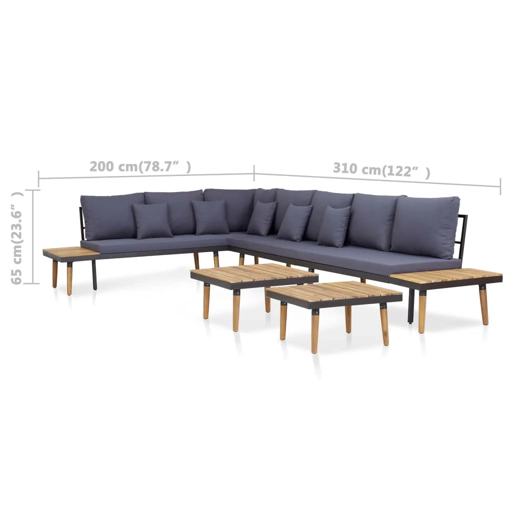 Set di mobili da giardino mobili da esterno set da 7 posti con cuscini legno massello di acacia marrone 02_0017455