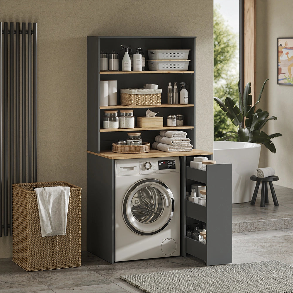 Armadio per lavatrice Viktor Antracite/Rovere dorato 93.6 x 88.2 cm 2 parti con ripiano Vicco