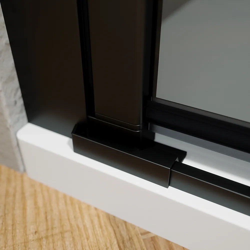 Porta doccia 70cm apertura a battente con profili nero opaco e vetro da 6mm fumè h195 | Elba