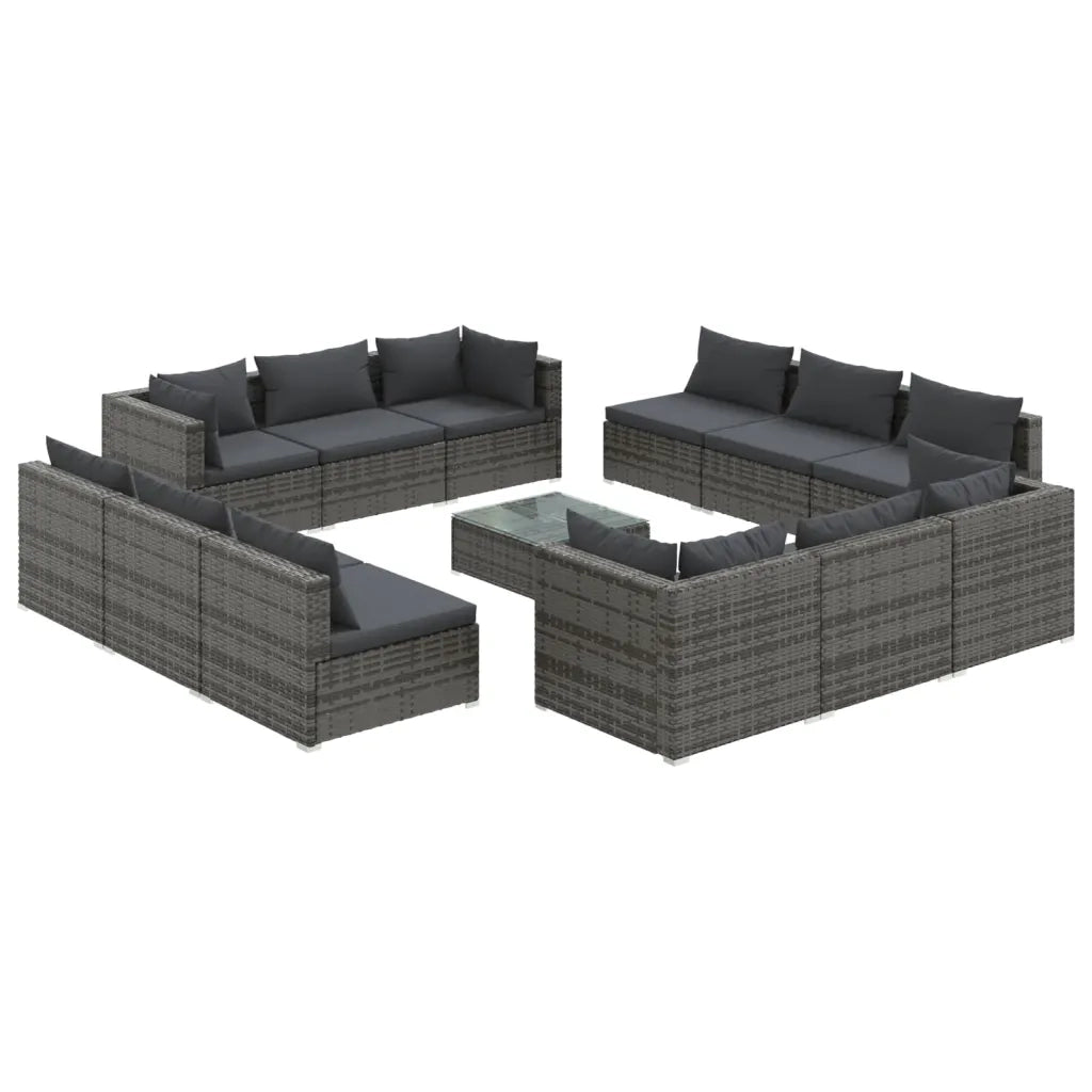 Set Divani da Giardino 13 pz con Cuscini in Polyrattan Grigio cod mxl 43803