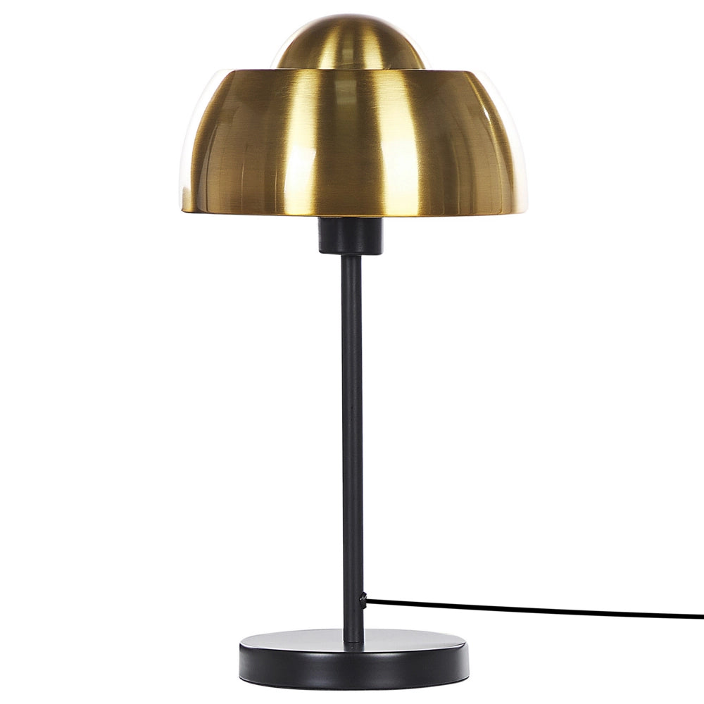 Lampada da Tavolo Comodino dorato con Base Rotonda in Metallo Nero Cupola Paralume Lampada da Lettura Glam