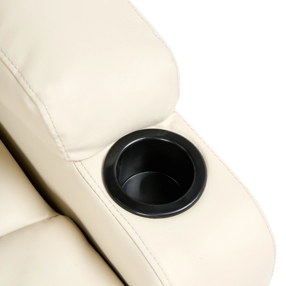 Poltrona elettrica reclinabile in ecopelle imbottita con poggiapiedi beige stile moderno