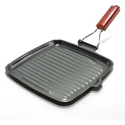 Trade Shop - Bistecchiera Antiaderente In Acciaio Al Carbonio Con Manico Pieghevole 25x25 Cm Cucina -