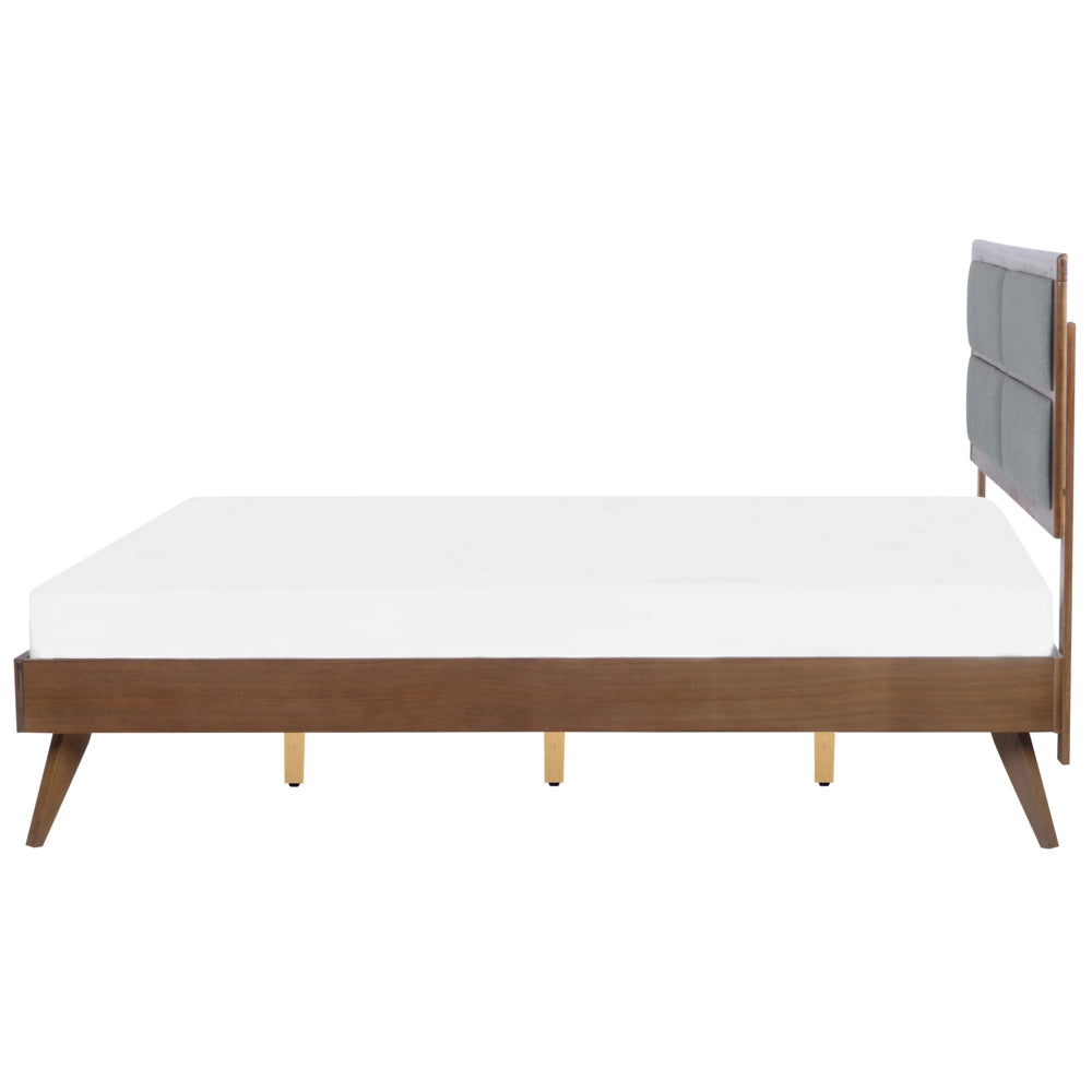 Letto 180 x 200 cm in legno di frassino scuro con testiera imbottita in MDF e rete a doghe