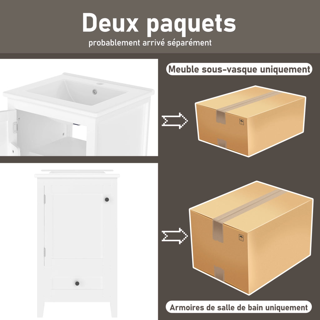 Mobile sottolavabo da bagno freestanding con lavabo in ceramica struttura in MDF bianco 51 × 46 × 85 cm