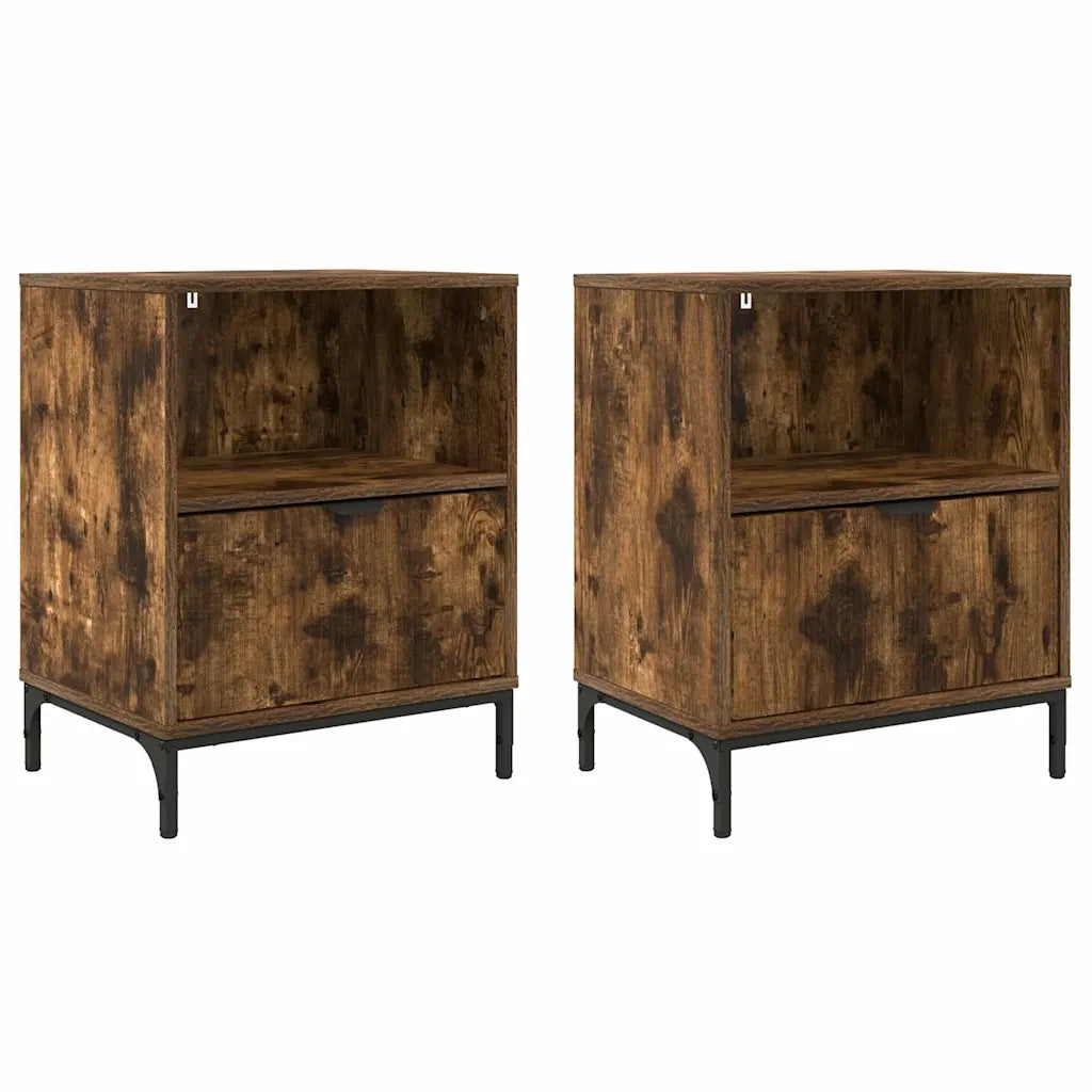Set di 2 Comodini | Armadio da Notte | Mobiletto da notte con cassetto Rovere fumo 49 x 36 x 61 cm