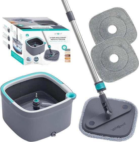 Sistema di Asciugatura a Rotazione True Clean - Emme doppio Compartmento - 2 Pannelli di Asciugatura Microfibra lavabili - Grigio