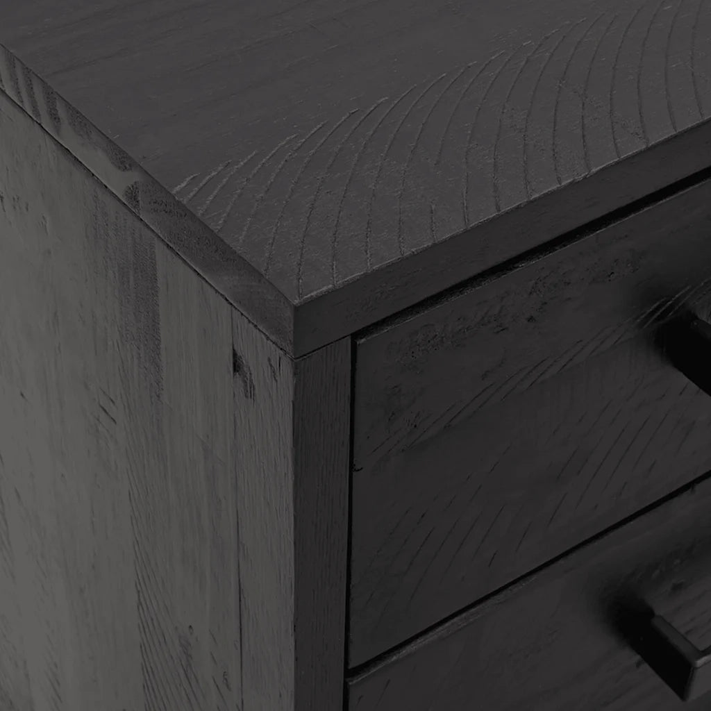 Set di 2 Comodini | Armadio da Notte | Mobiletto da notte Neri 36x30x45 cm in Legno Massello di Pino