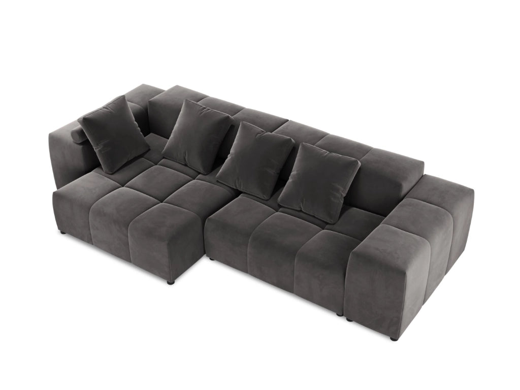 Cosmopolitan Design - Divano angolare modulare reversibile "Rome" 4 posti in velluto grigio scuro 