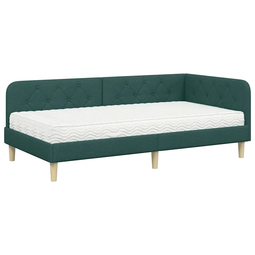 Cornice del letto ad angolo Verde Scuro 90 x 200 cm Tessuto