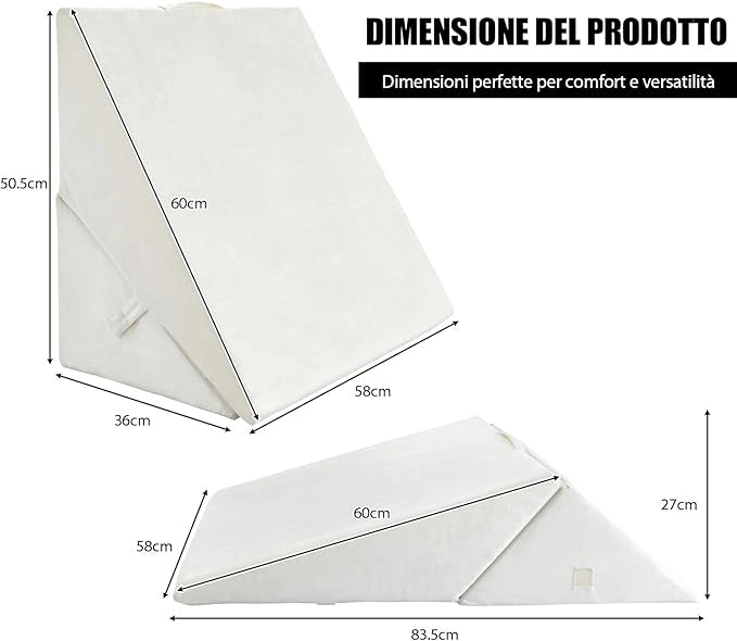 Cuscino a Cuneo per Letto e Divano, Cuscino da Lettura Relax, per Gambe Schiena e Ginocchio, con Fodera Lavabile (Bianco)
