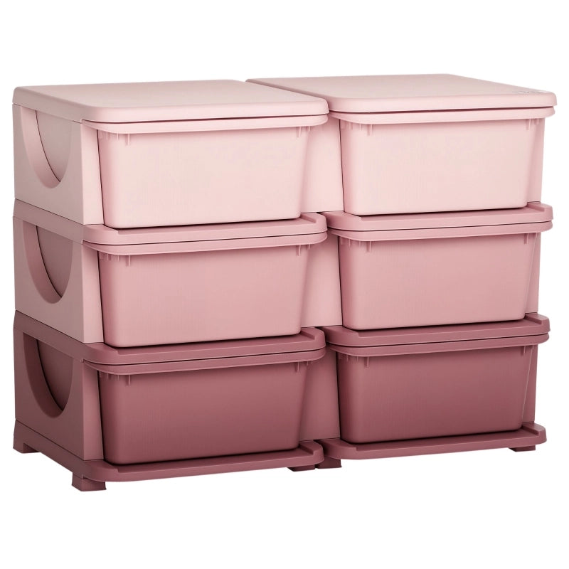 Cassettiera portaoggetti in plastica per bambini, 6 cassetti, colore rosa, con seduta integrata