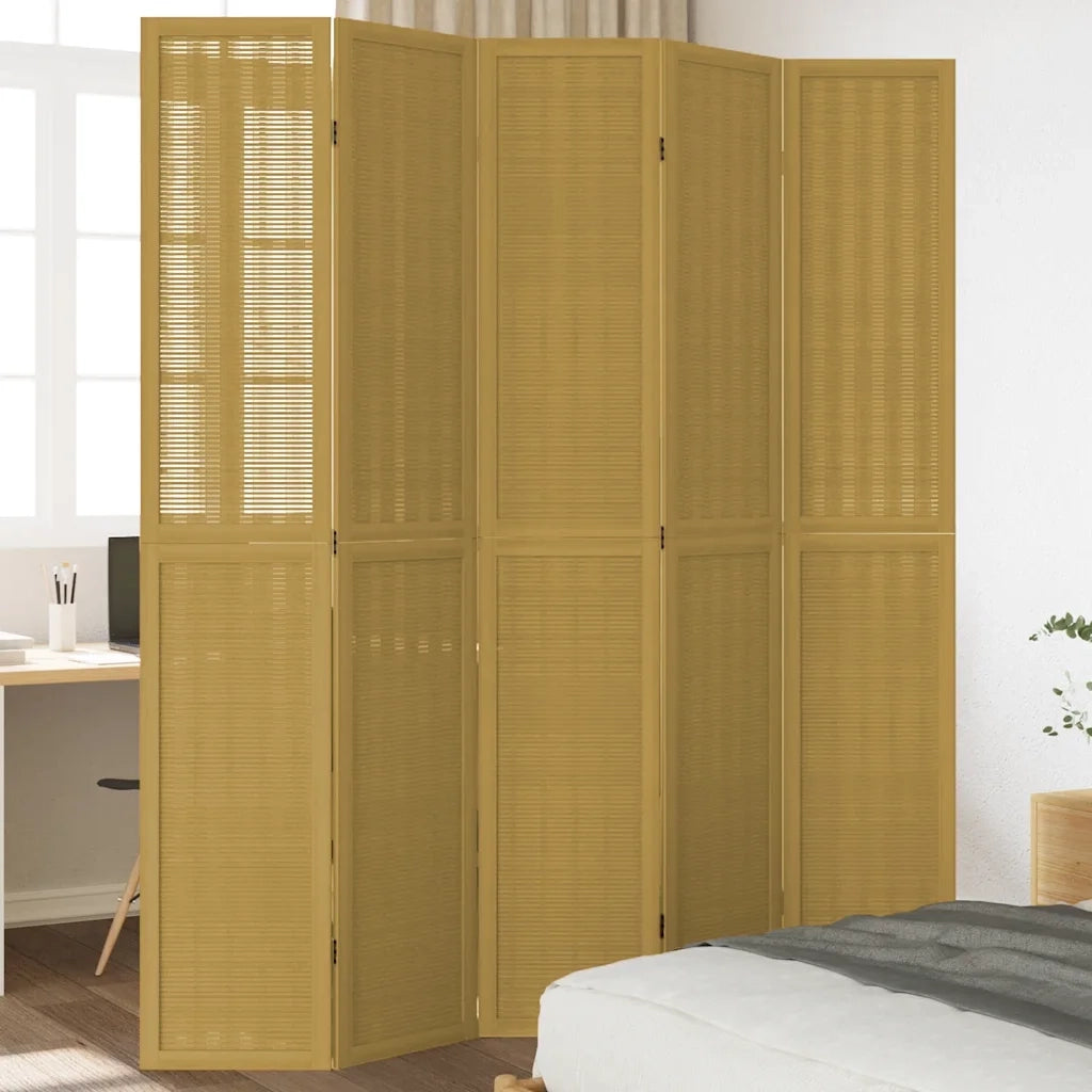 Divisorio Ambienti | Divider per stanze | Paravento 5 Pannelli Marrone Legno Massello Paulownia