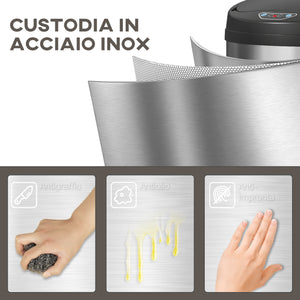 Pattumiera da 42L 30,5x30,5x68 cm con Sensore di Movimento in Acciaio Inox