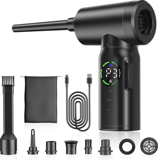 Pulitore di aria - Pulitore di superfici - Soffiata di aria - Senza fili - Ricaricabile - Aspirapolvere - Pulitore di divano - 3 velocità - LED - Nero
