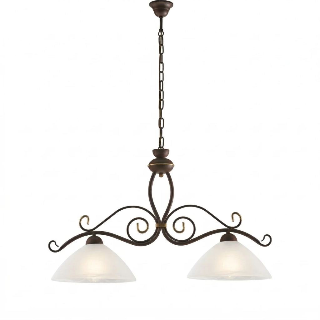 Lampadario Rustico Faraone 2 Luci Marrone e Bianco LuceArt Classic