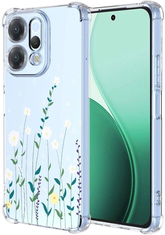 Coprioggetto in materiale TPU shockassorbente - design a fiori - compatibile con Oppo Reno14 5G - modello senza numero - codice prodotto senza numero - ultradurato - zavorrante - compatibile con 5G