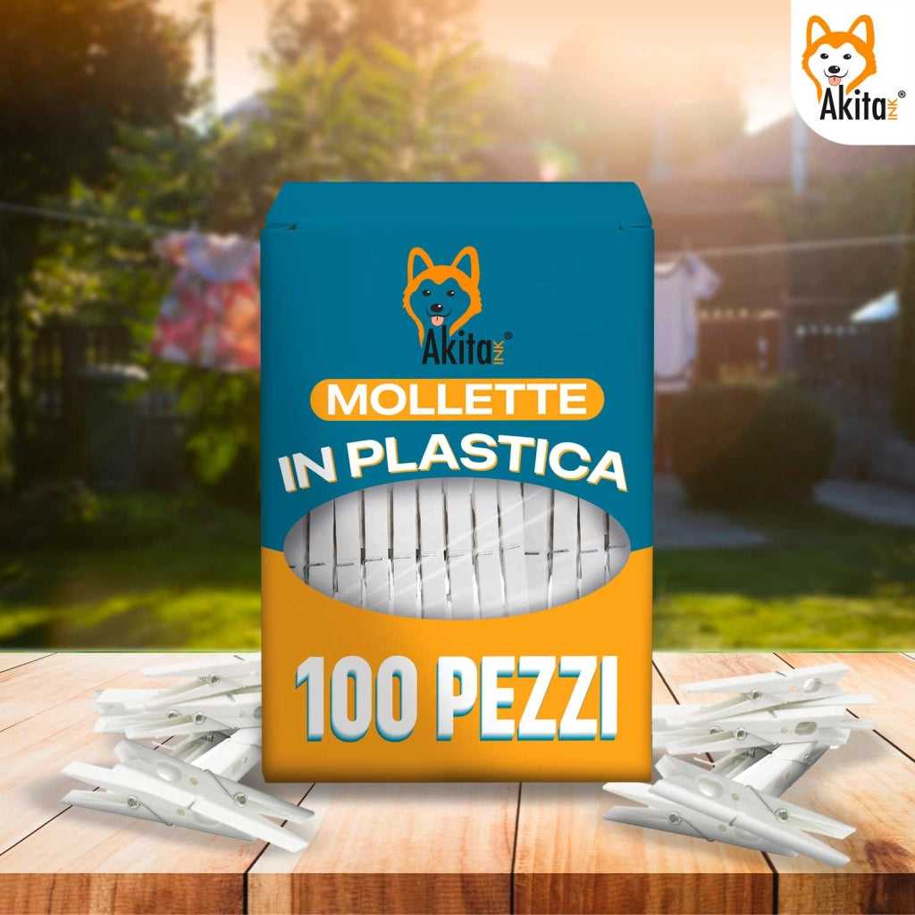 Mollette Bucato Akitaink 100 Pezzi Plastica Bianche Robuste