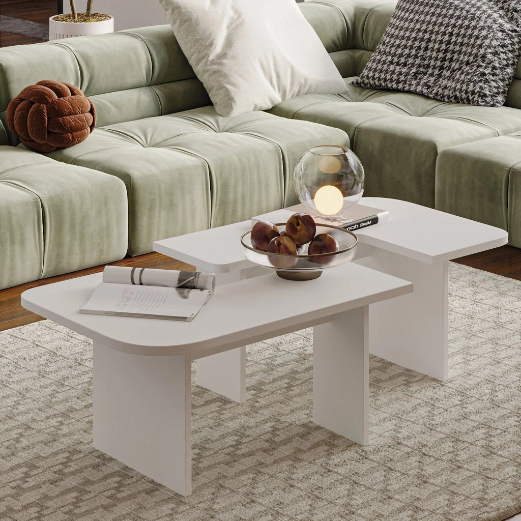Set di tavolini in legno "Iris" - 90 x 45 x 35 cm - Bianco