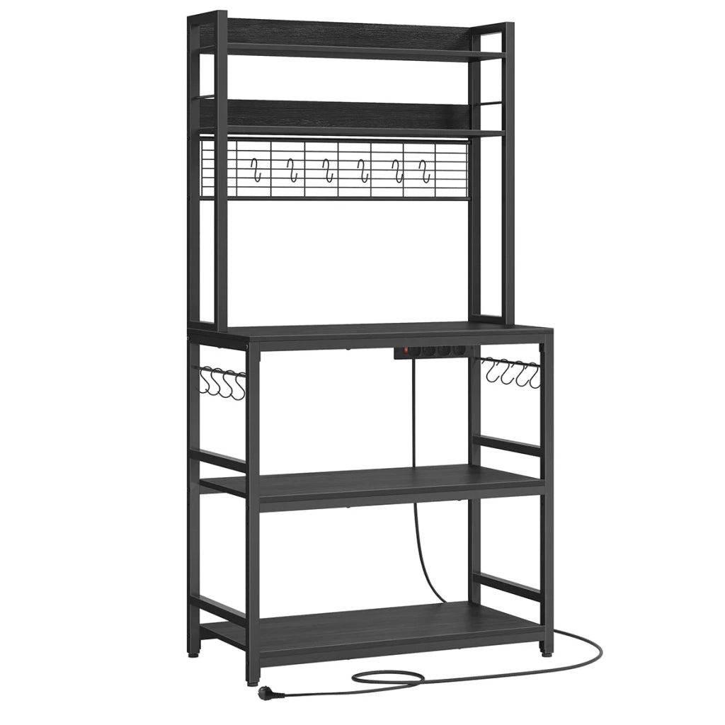 Mensola da cucina con multipresa supporto per microonde ripiano portaoggetti con pannello in rete metallica 14 ganci 40 x 80 x 170 cm nero 12_0005669