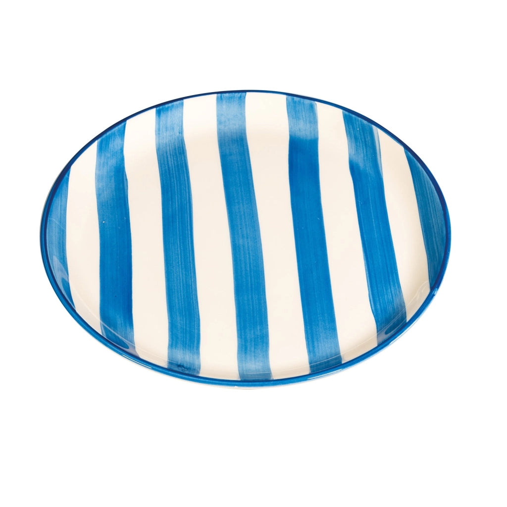 Set di 2 Piatti Piani Artigianali Righe Azzurro Diametro 28 cm Made in Italy Design Elegante e Contemporaneo per Servizio Tavola Esclusivo