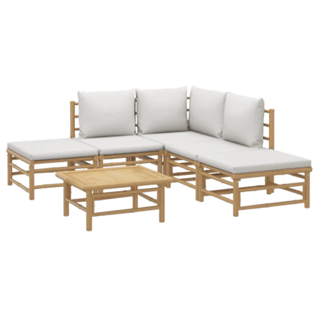 Set Salotto da Giardino 6pz con Cuscini Grigio Chiaro Bambù 3155079