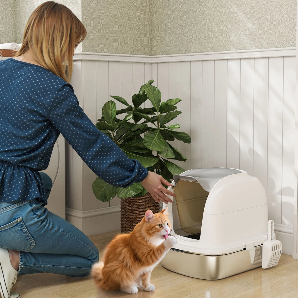 Casetta per Gatti con Coperchio in Acciaio Inossidabile ¨C zephmum ¨C 52x41x42 cm Bianco