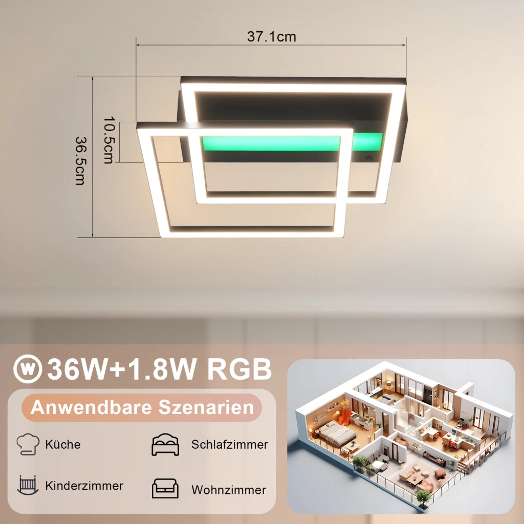 ZMH Lampada da soffitto LED quadrata 36W nera luce RGB regolabile per camera letto soggiorno cucina corridoio cameretta