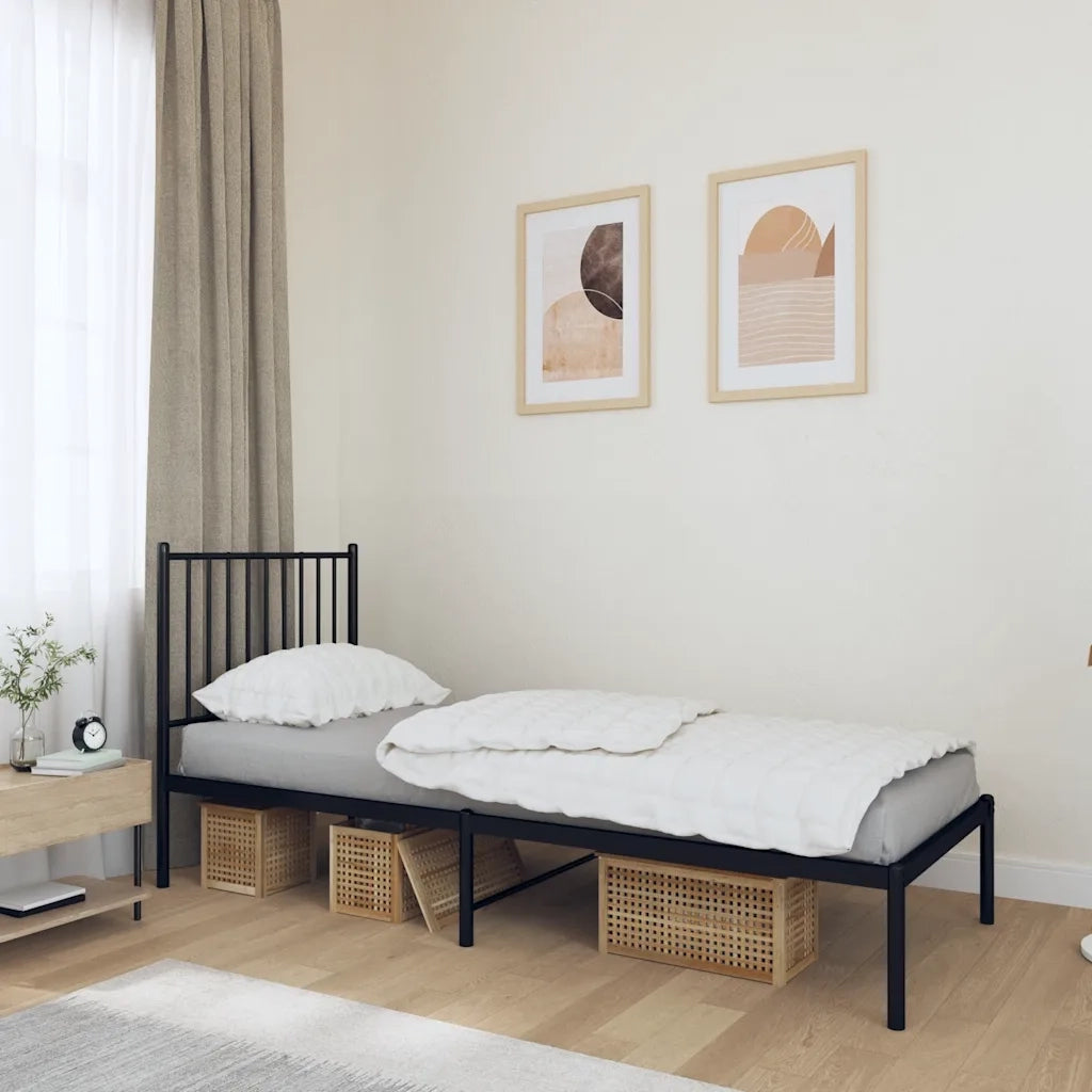 Letto singolo | Letto per adulti | Giroletto con Testiera in Metallo Nero 80x200 cm