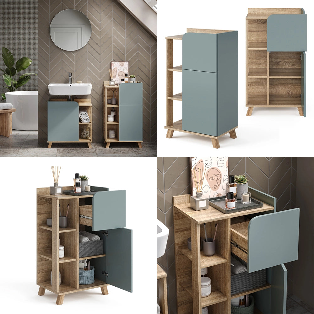 Vicco Mobiletto bagno Grigio-blu 50 x 90 cm con anta e cassetto