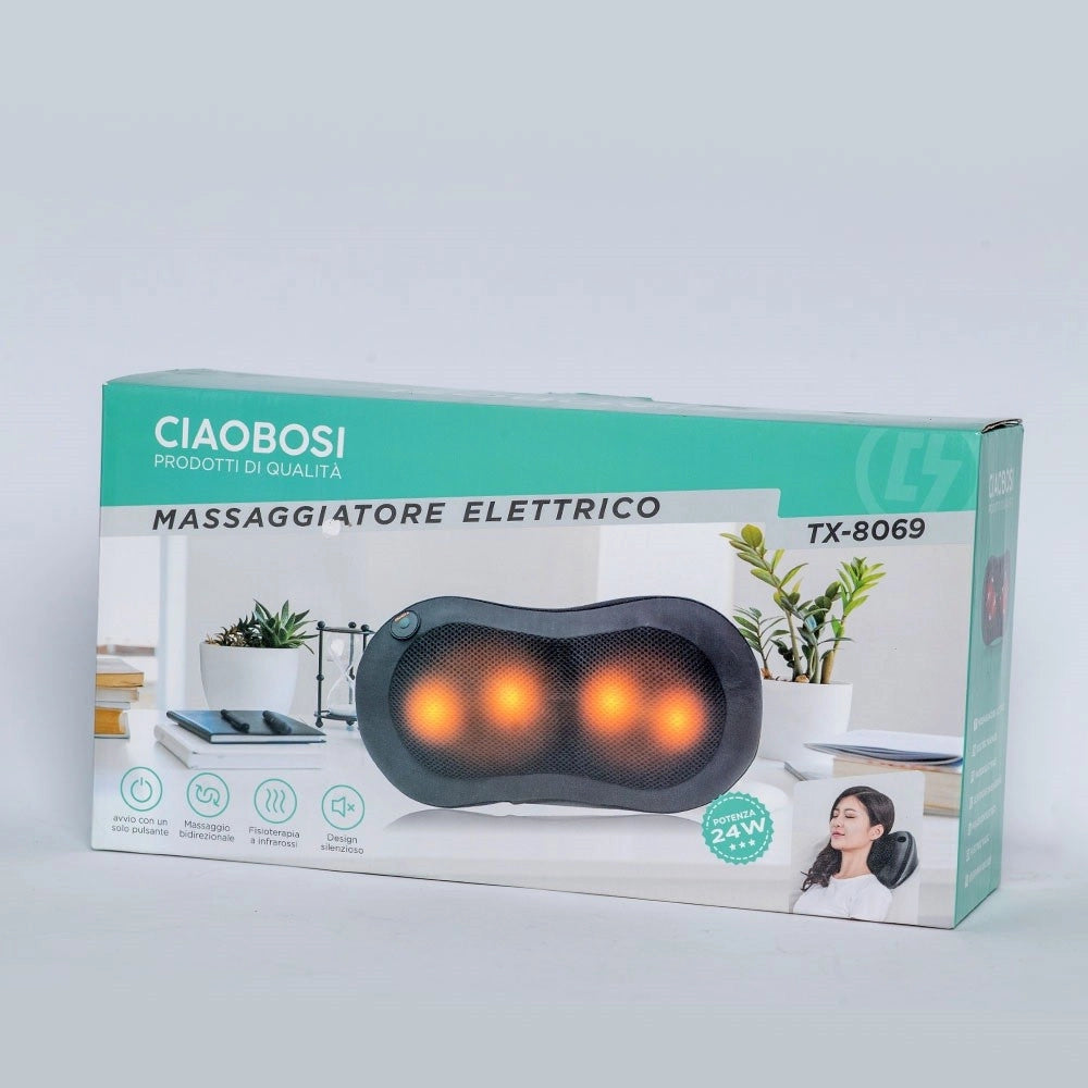 Trade Shop - Cuscino Massaggiatore Elettrico Cervicale Massaggio Benessere Led Shiatsu Tx-8069 -