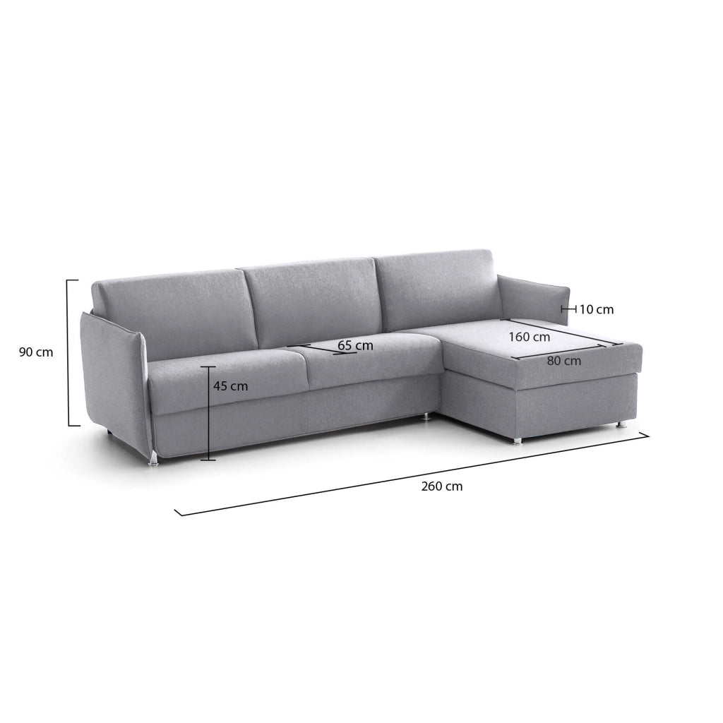 Posina, Divano Fisso con Penisola Sfoderabile Made in Italy, 260x160 cm Grigio
