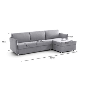 Posina, Divano Fisso con Penisola Sfoderabile Made in Italy, 260x160 cm Grigio