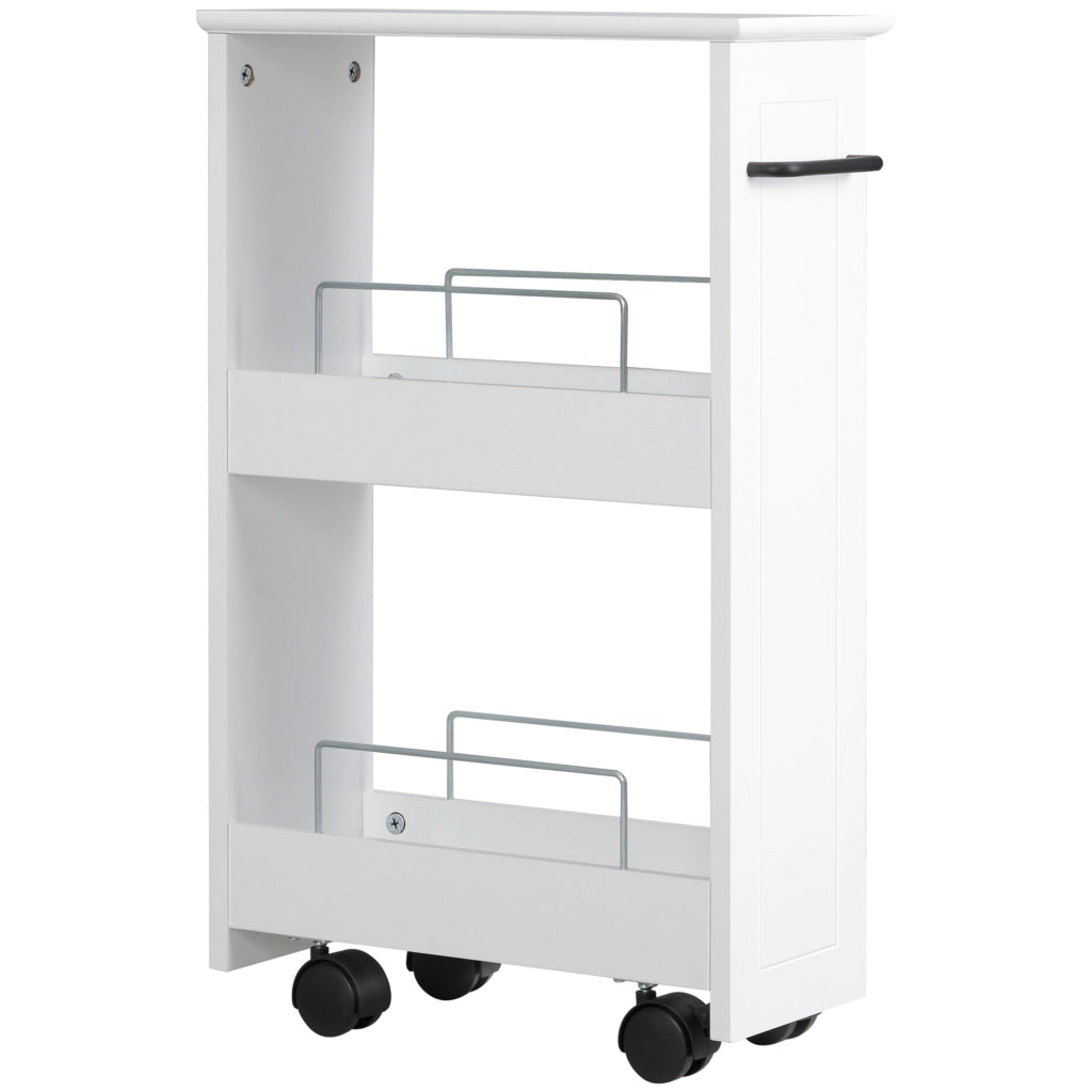 Carrello Multiuso in Legno MDF con Ruote ¨C zephmum ¨C Bianco 42.5x20.3x66.7cm