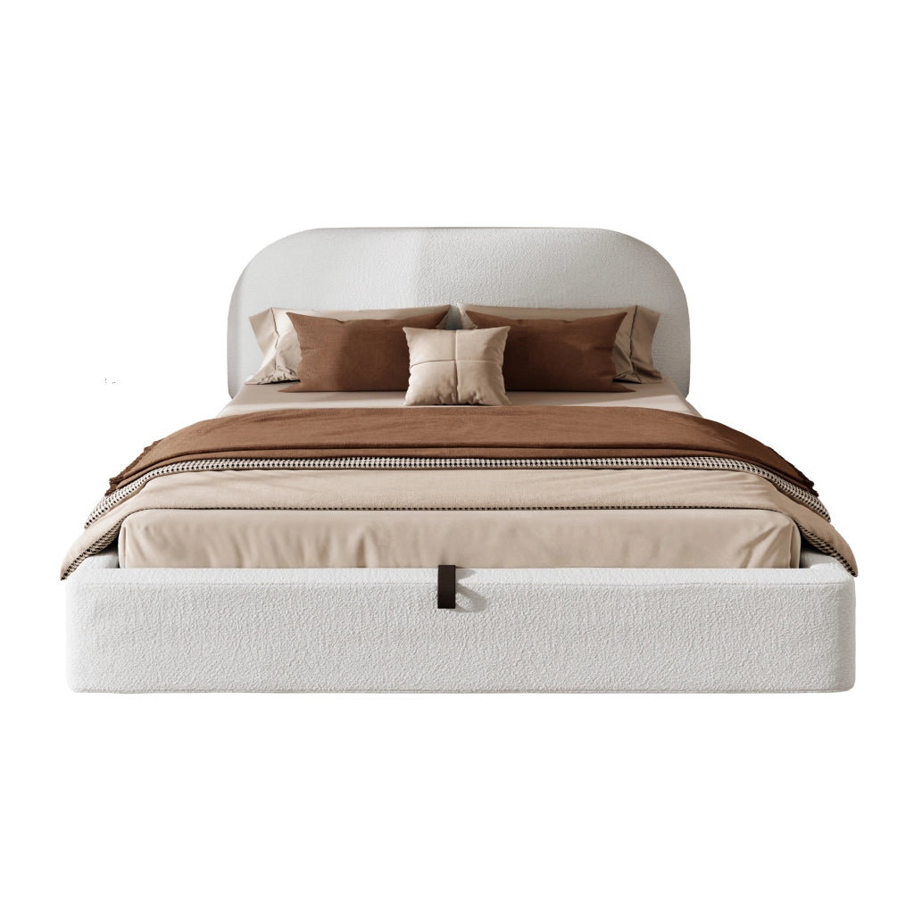 DESMIU Letto contenitore 180 × 200 cm 2 posti con vano idraulico e testiera, senza materasso, bouclé beige