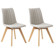 Set di 2 Sedie da Pranzo Tessuto grigio chiaro e Gambe in Legno Imbottitura verticale Schienale curvo