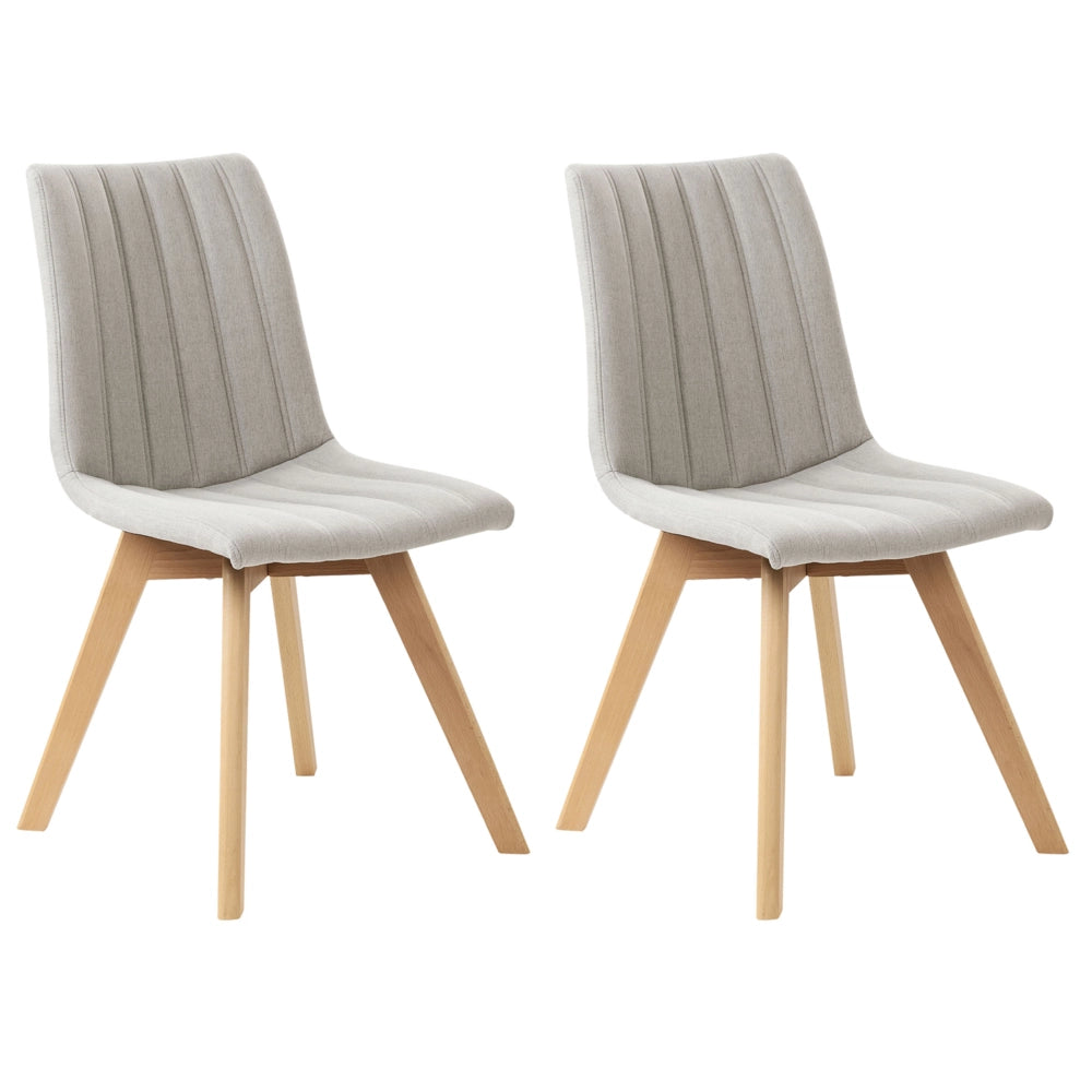 Set di 2 Sedie da Pranzo Tessuto grigio chiaro e Gambe in Legno Imbottitura verticale Schienale curvo