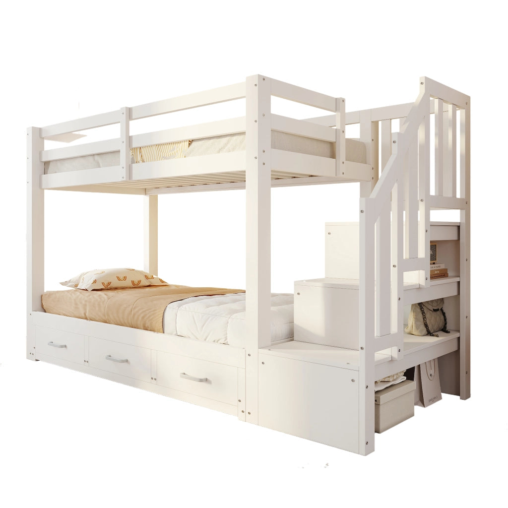 Letto a castello con funzione estraibile in legno bianco 90x200 cm