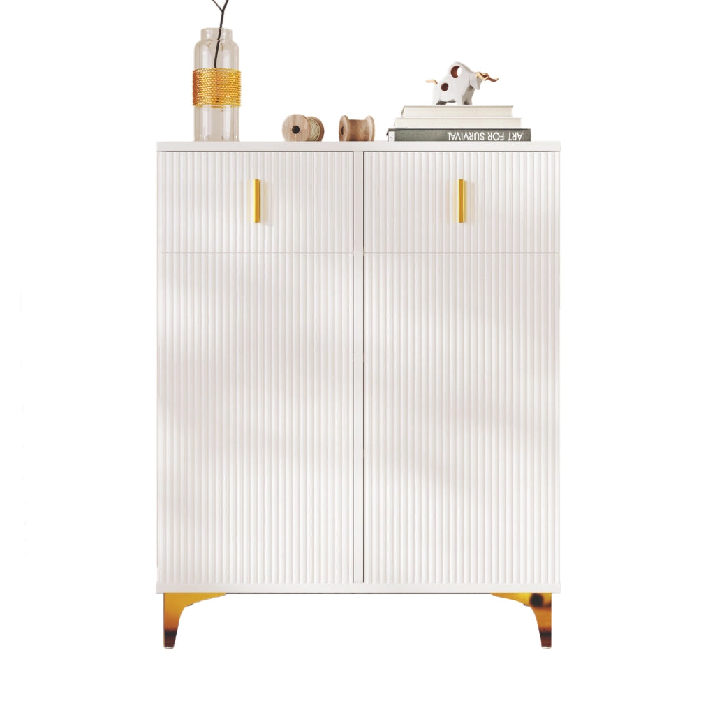 Credenza con 2 Ante e 2 Cassetti; Ripiani Regolabili; Push-to-open; Stile Elegante; in Pannello Di Particelle; Bianco; 83×35×101 cm